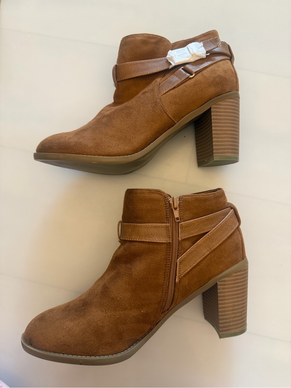 ShoeDazzle Althea Brown Faux Suede Block Heel Ankle Boots NWOB Women’s Size 11
